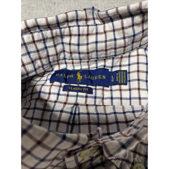 Ralph Lauren Shirt Mens Large Blue Flesh Pony Check Classic Fit Button - Picture 5 of 9